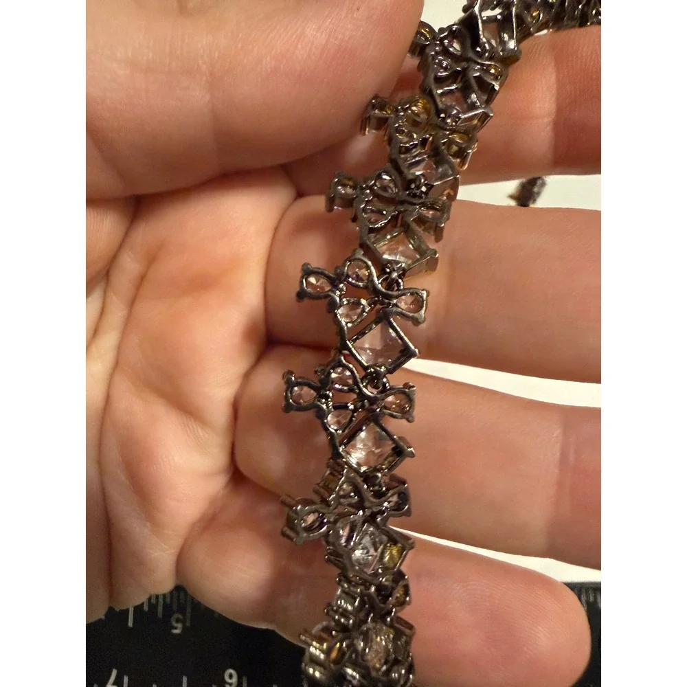 Vintage‎ Gunmetal Clear Crystal Statement Bib Necklace Geometric Wedding Formal